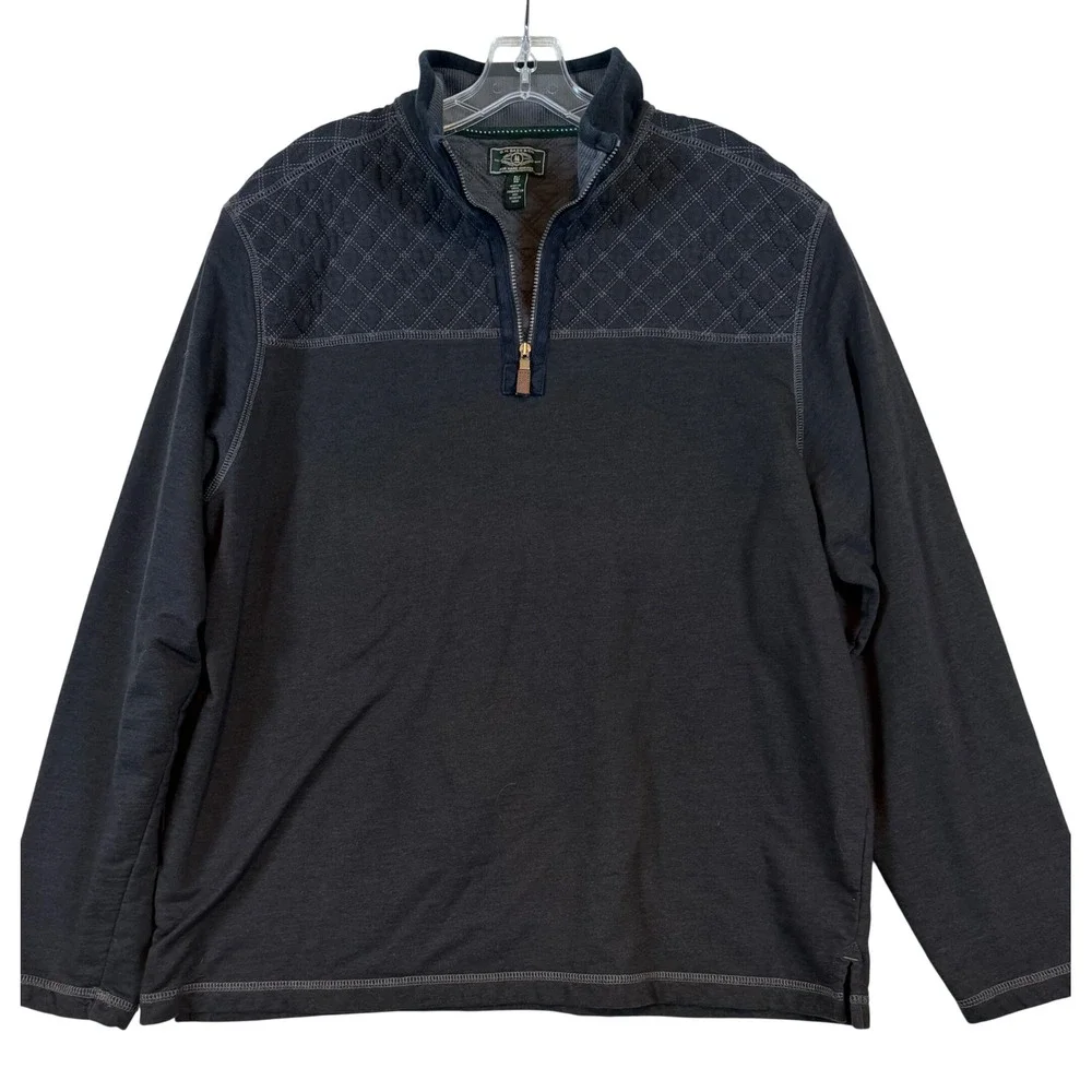GH Bass Mens XL Charcoal Gray Quilted Shoulder Quarter Zip Pullover Gorpcore